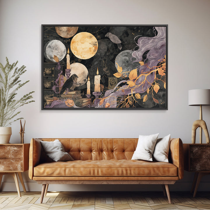 The Witch Astronomical Cabinet - Procession Scene, Spooky Wall Decor, Landscape Wall Art, Framed Canvas Print, Halloween Home Decor