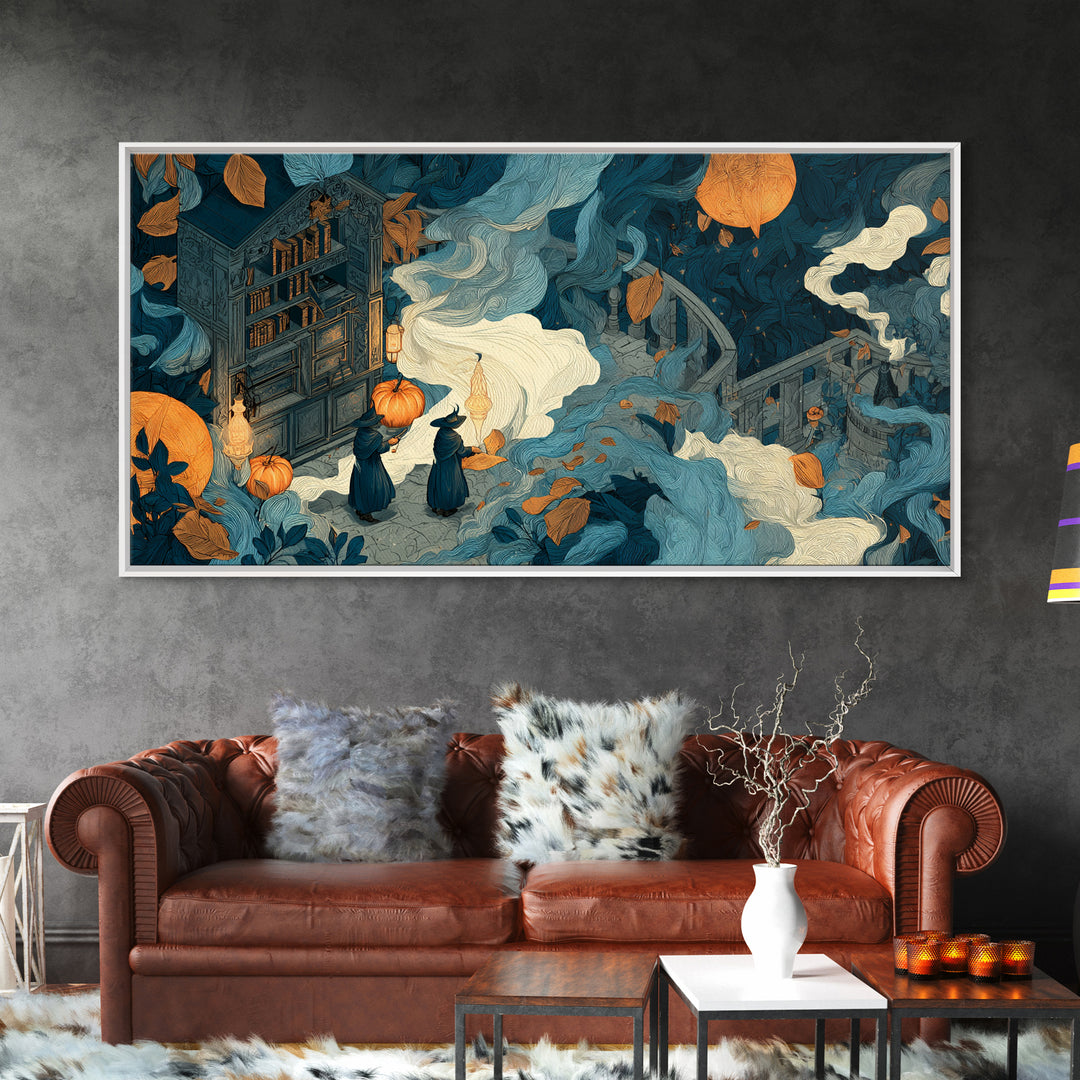 The Witch Astronomical Cabinet - Procession Scene, Occult Wall Decor, Wide Panoramic Art, Canvas Print, Halloween Home Decor