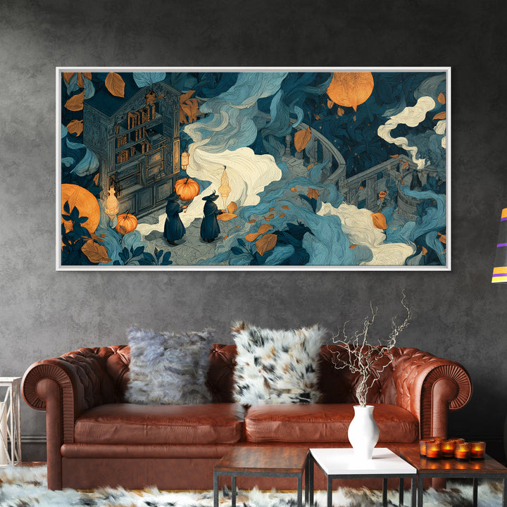 The Witch Astronomical Cabinet - Procession Scene, Occult Wall Decor, Wide Panoramic Art, Canvas Print, Halloween Home Decor