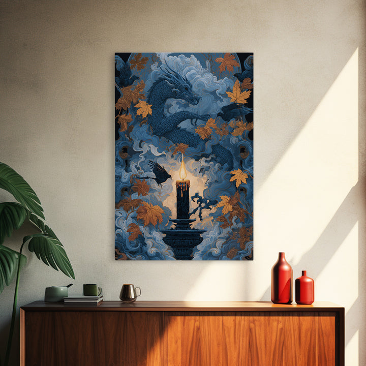 The Candle Smoke Dragon - Icon Portrait, Dark Fantasy Wall Art, Vertical Wall Art, Canvas Print, Halloween Home Decor, Gothic Wall Art