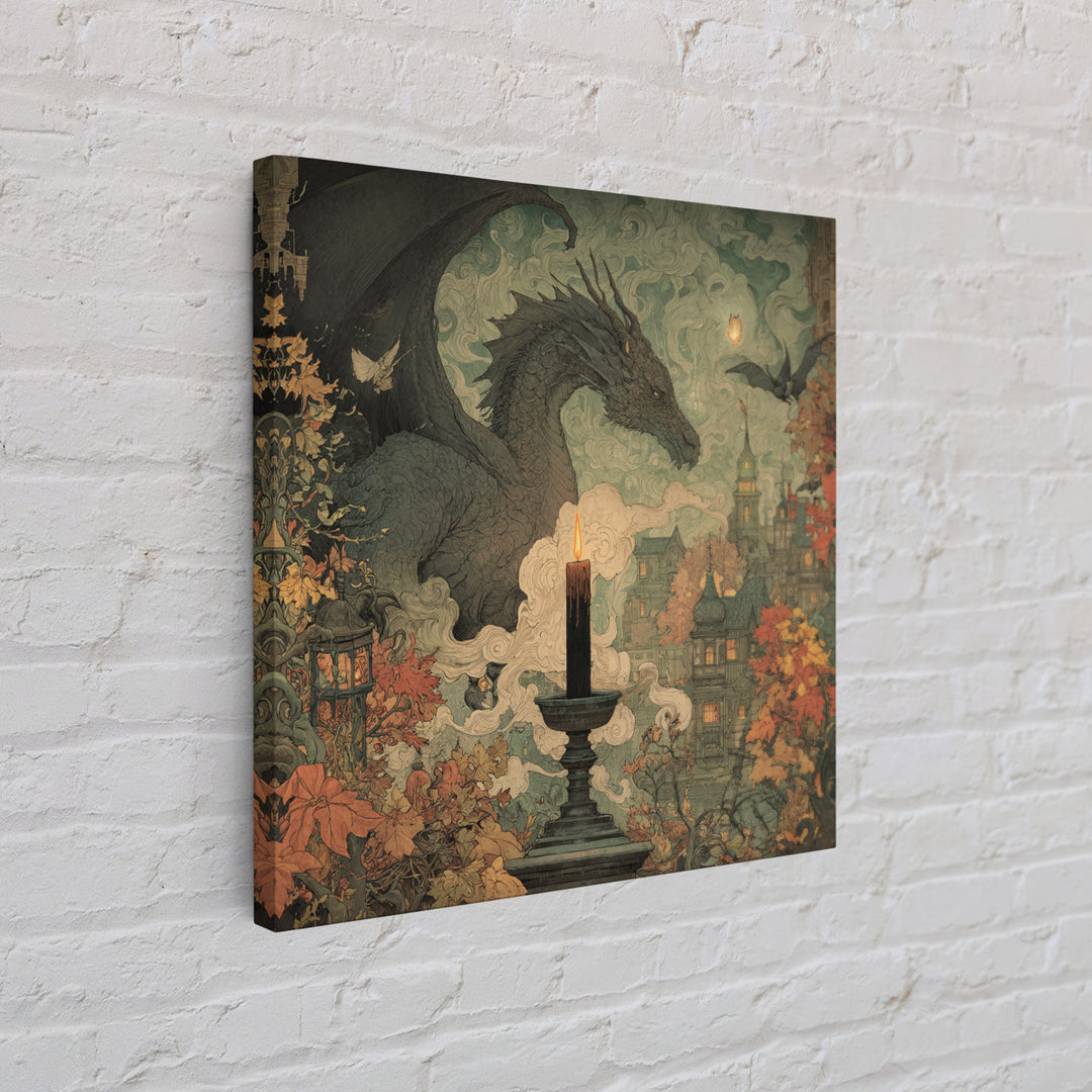The Candle Smoke Dragon - Environmental Panorama, Gothic Home Decor, Square Wall Art, Canvas Print, Halloween Home Decor, Gothic Wall Art