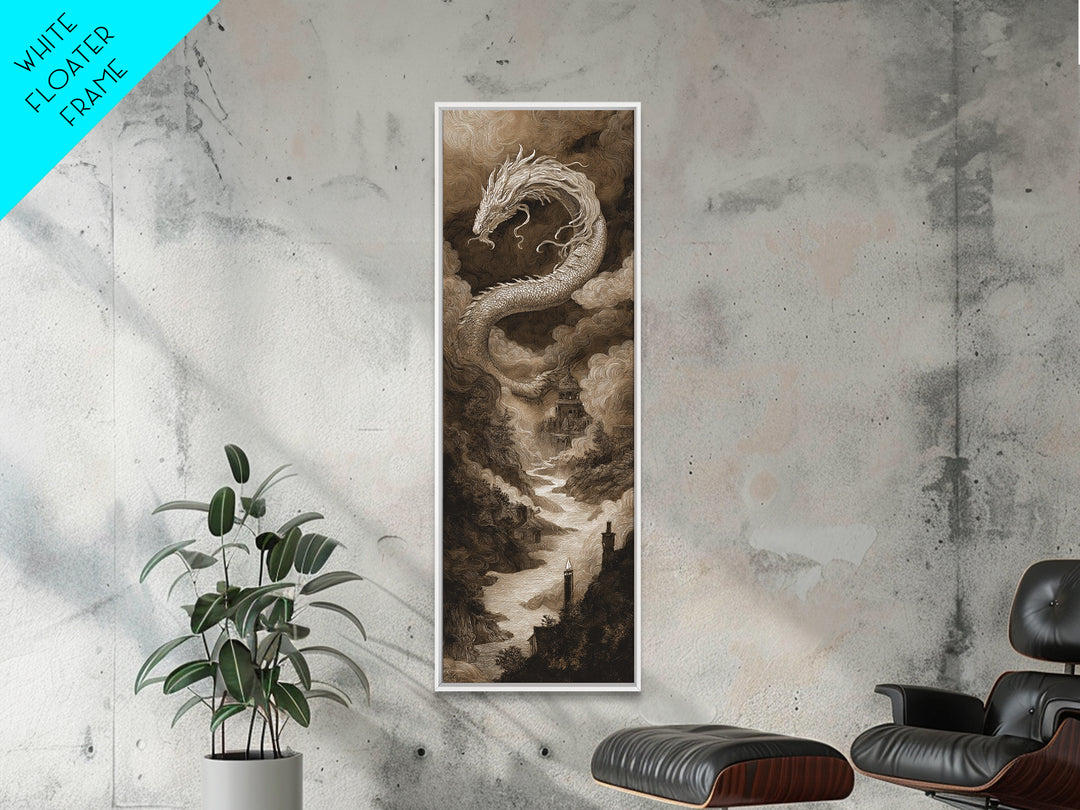 The Candle Smoke Dragon - Environmental Panorama, Macabre Halloween Art, Tall Narrow Wall Art, Framed Canvas Print, Halloween Home Decor