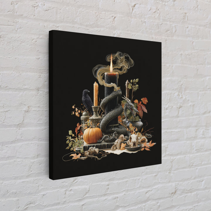 The Candle Smoke Dragon - Occult Still Life, Spooky Wall Decor, Square Wall Art, Framed Canvas Print, Halloween Home Decor, Gothic Wall Art