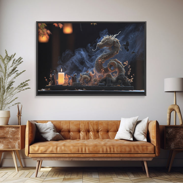 The Candle Smoke Dragon - Procession Scene, Occult Wall Decor, Landscape Wall Art, Canvas Print, Halloween Home Decor, Gothic Wall Art