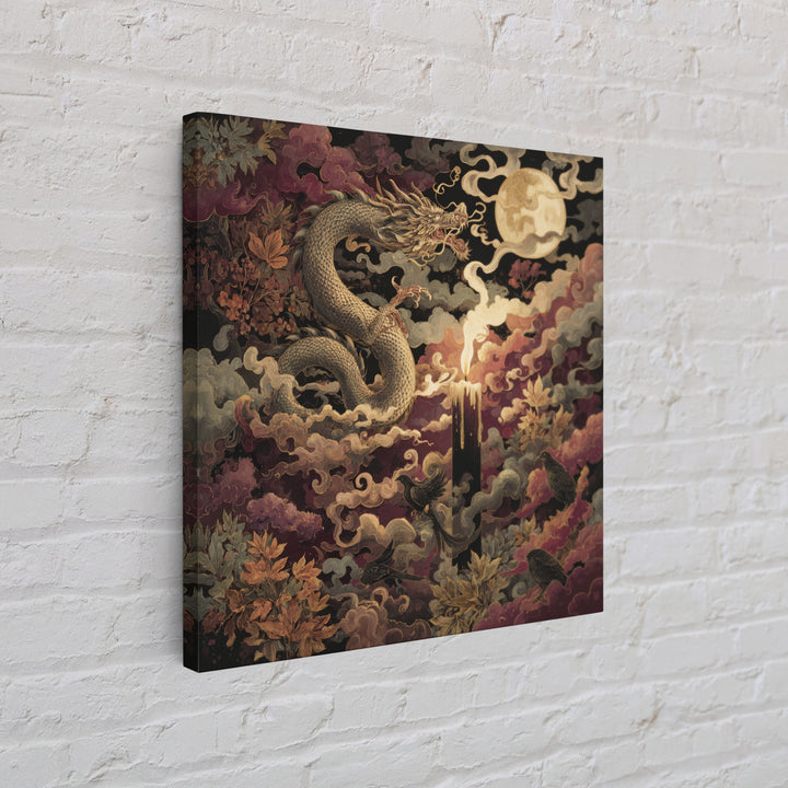 The Candle Smoke Dragon - Surreal Celestial Vision, Macabre Halloween Art, Square Wall Art, Framed Canvas Print, Halloween Home Decor