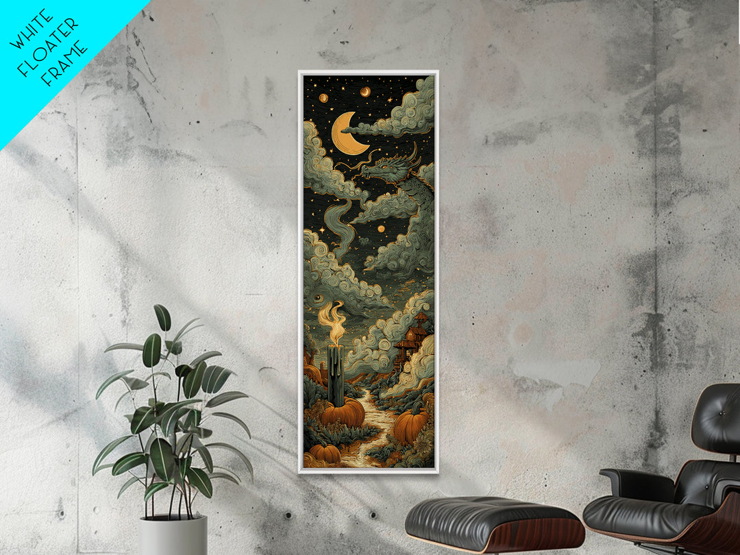 The Candle Smoke Dragon - Surreal Celestial Vision, Halloween Wall Art, Tall Narrow Wall Art, Framed Canvas Print, Halloween Home Decor