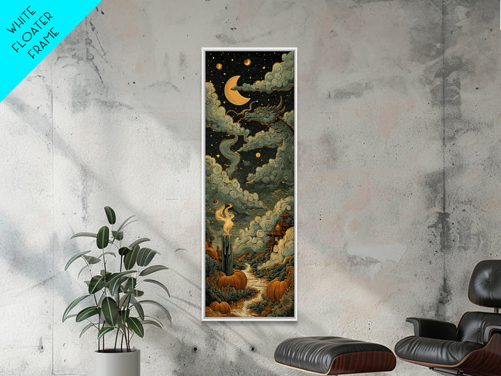 The Candle Smoke Dragon - Surreal Celestial Vision, Halloween Wall Art, Tall Narrow Wall Art, Framed Canvas Print, Halloween Home Decor