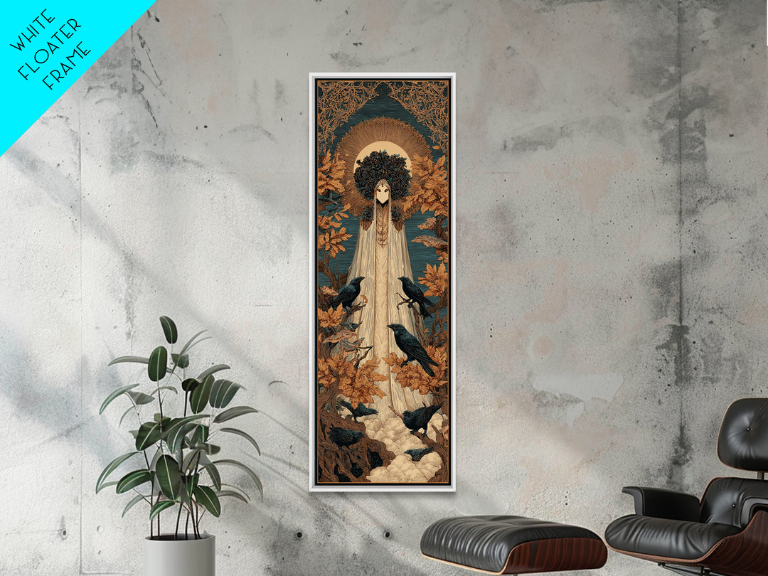 The Mourning Moth Halo - Icon Portrait, Macabre Halloween Art, Tall Narrow Wall Art, Framed Canvas Print, Halloween Home Decor