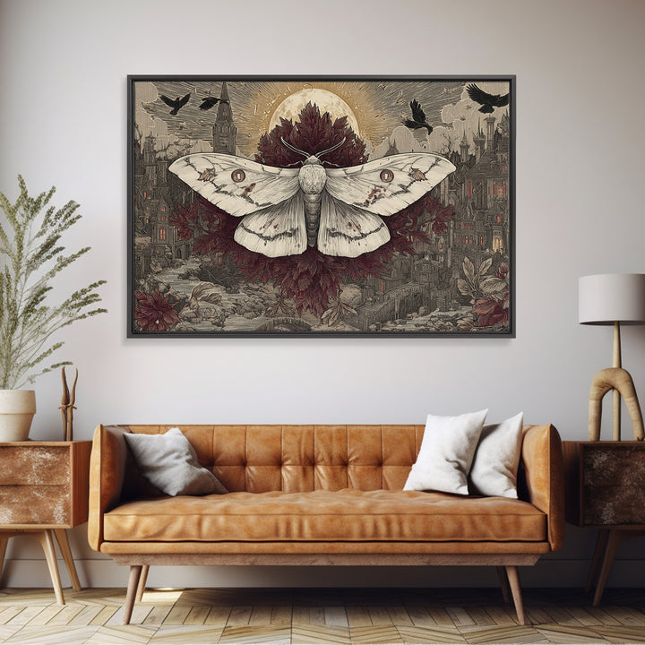 The Mourning Moth Halo - Environmental Panorama, Macabre Halloween Art, Landscape Wall Art, Framed Canvas Print, Halloween Home Decor
