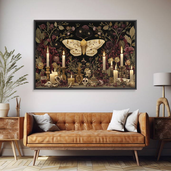 The Mourning Moth Halo - Occult Still Life, Macabre Halloween Art, Landscape Wall Art, Framed Canvas Print, Halloween Home Decor