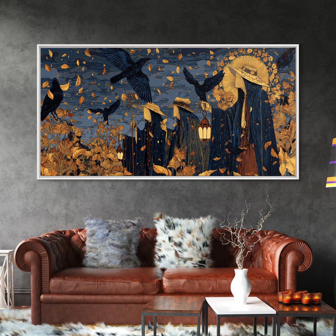 The Mourning Moth Halo - Procession Scene, Gothic Home Decor, Wide Panoramic Art, Canvas Print, Halloween Home Decor, Gothic Wall Art