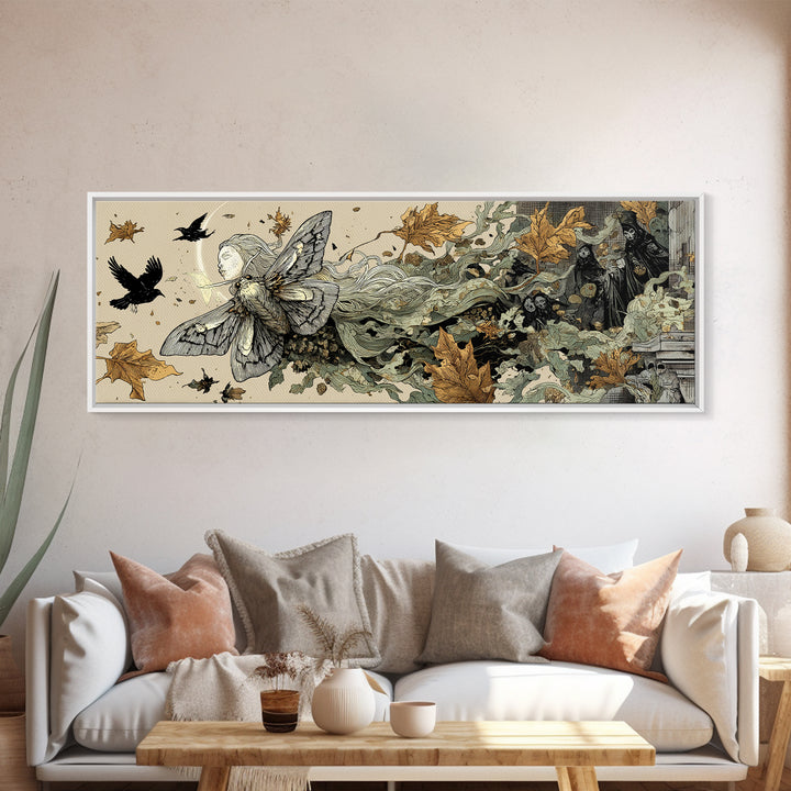 The Mourning Moth Halo - Procession Scene, Gothic Home Decor, Extra Wide Wall Art, Canvas Print, Halloween Home Decor, Gothic Wall Art