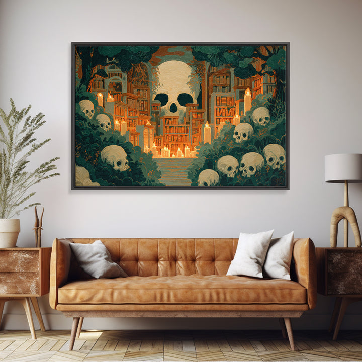 The Catacomb Library - Icon Portrait, Spooky Wall Decor, Landscape Wall Art, Framed Canvas Print, Halloween Home Decor, Gothic Wall Art