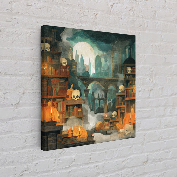 The Catacomb Library - Environmental Panorama, Macabre Halloween Art, Square Wall Art, Framed Canvas Print, Halloween Home Decor