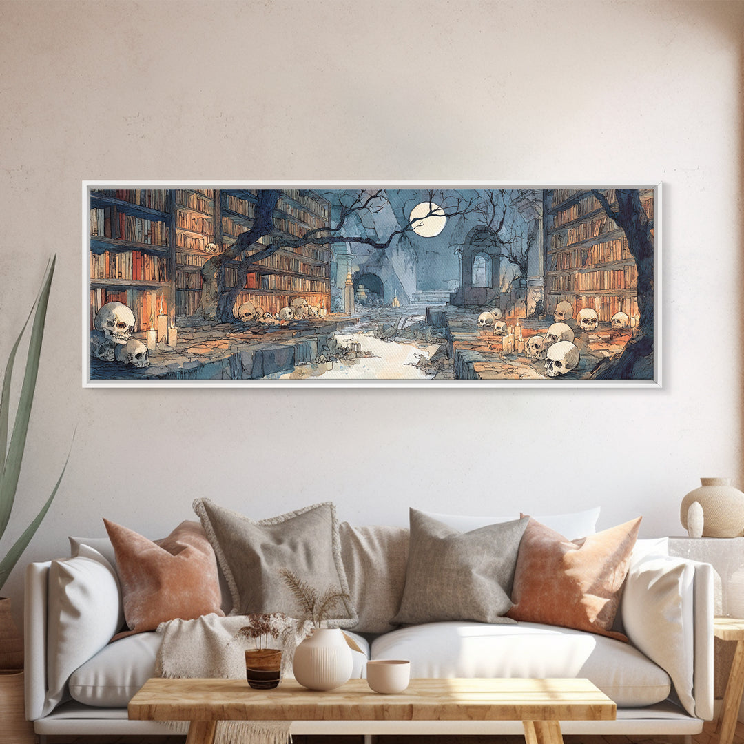 The Catacomb Library - Environmental Panorama, Occult Wall Decor, Extra Wide Wall Art, Canvas Print, Halloween Home Decor, Gothic Wall Art