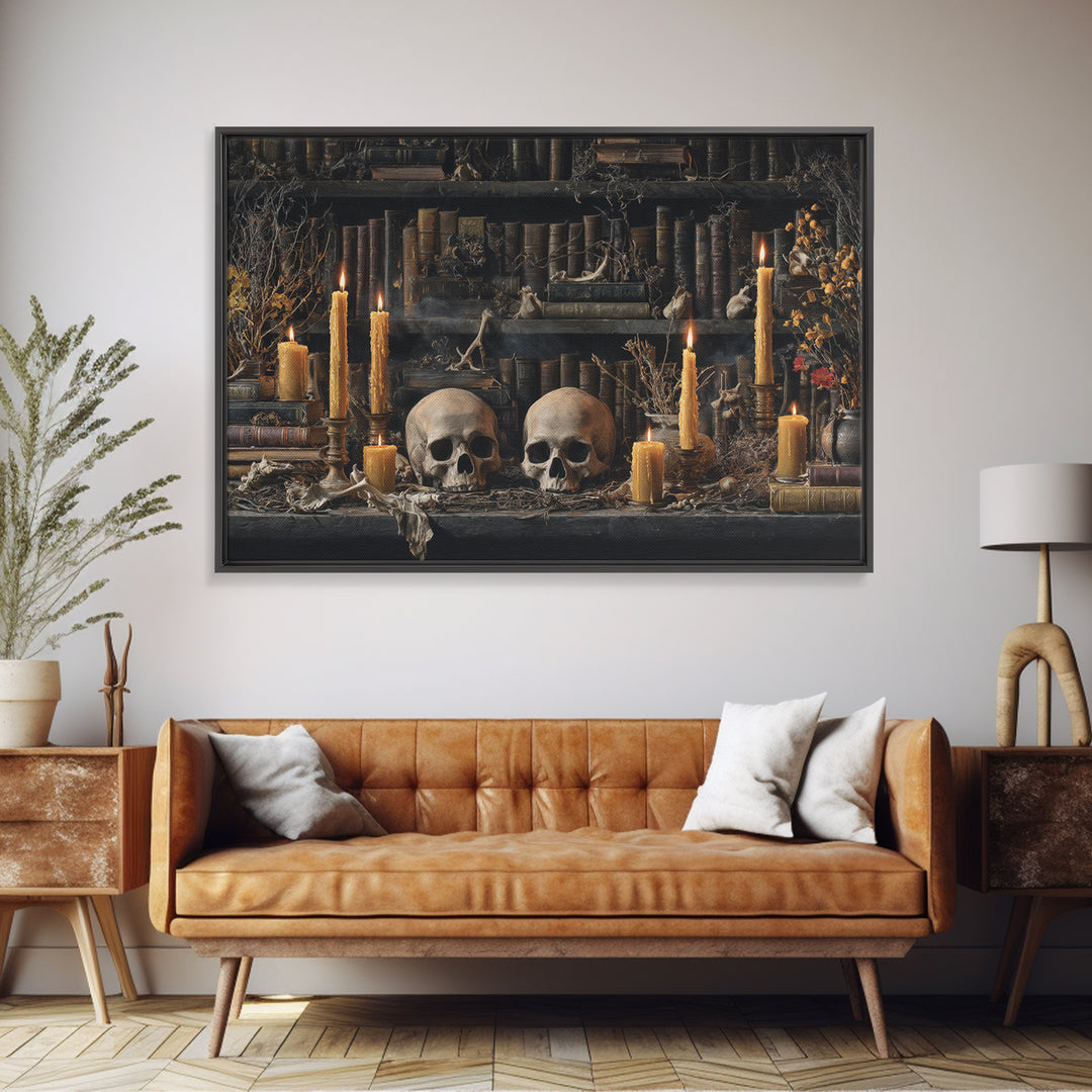 The Catacomb Library - Occult Still Life, Halloween Wall Art, Landscape Wall Art, Framed Canvas Print, Halloween Home Decor, Gothic Wall Art