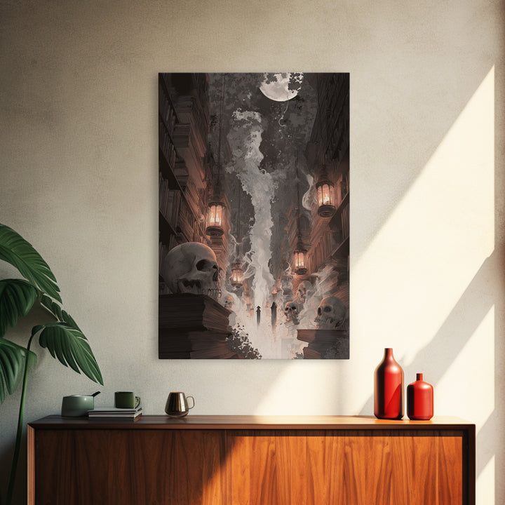 The Catacomb Library - Procession Scene, Occult Wall Decor, Vertical Wall Art, Canvas Print, Halloween Home Decor, Gothic Wall Art