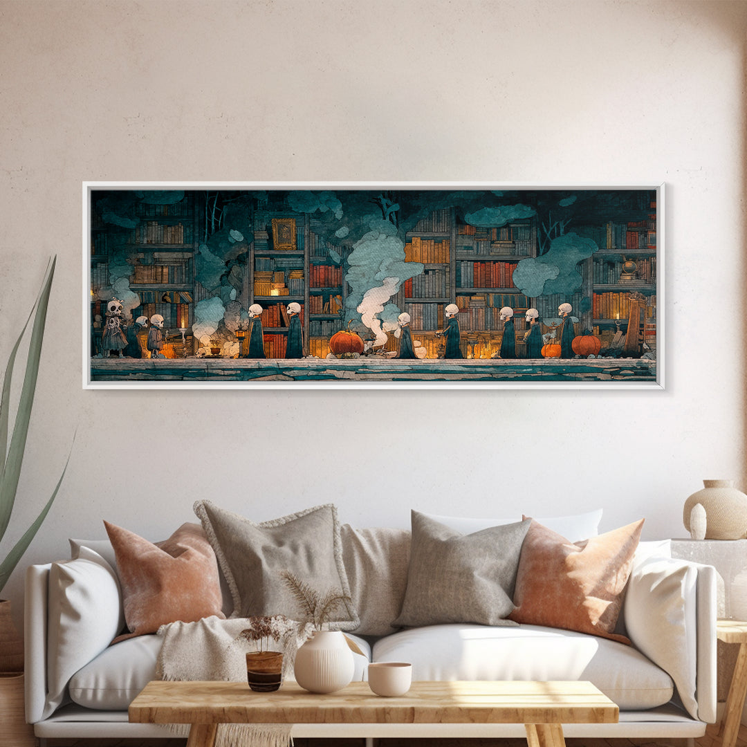 The Catacomb Library - Procession Scene, Occult Wall Decor, Extra Wide Wall Art, Canvas Print, Halloween Home Decor, Gothic Wall Art
