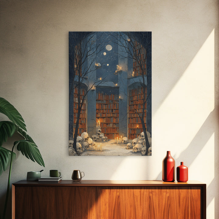 The Catacomb Library - Surreal Celestial Vision, Dark Fantasy Wall Art, Vertical Wall Art, Canvas Print, Halloween Home Decor