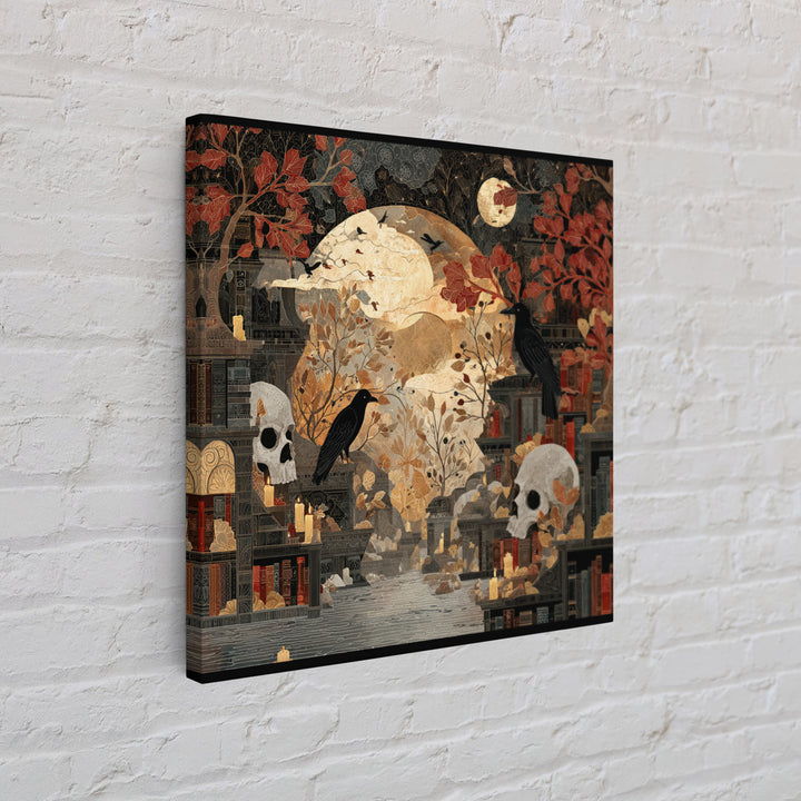 The Catacomb Library - Surreal Celestial Vision, Macabre Halloween Art, Square Wall Art, Framed Canvas Print, Halloween Home Decor