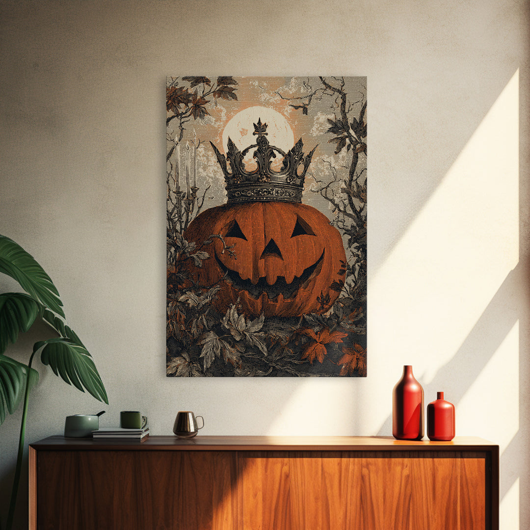 The Jack-O-Lantern Crown Jewels - Icon Portrait, Macabre Halloween Art, Vertical Wall Art, Framed Canvas Print, Halloween Home Decor