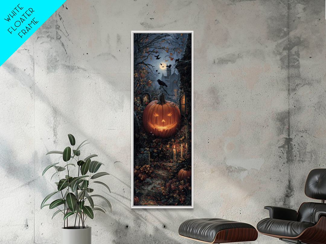 The Jack-O-Lantern Crown Jewels - Environmental Panorama, Macabre Halloween Art, Tall Narrow Wall Art, Framed Canvas Print, Gothic Wall Art