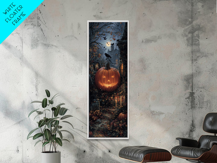 The Jack-O-Lantern Crown Jewels - Environmental Panorama, Macabre Halloween Art, Tall Narrow Wall Art, Framed Canvas Print, Gothic Wall Art