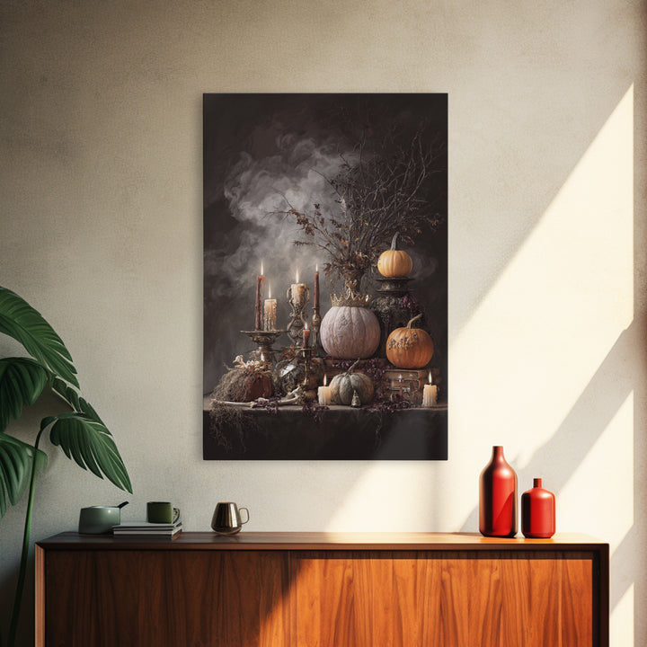 The Jack-O-Lantern Crown Jewels - Occult Still Life, Gothic Home Decor, Vertical Wall Art, Canvas Print, Halloween Home Decor