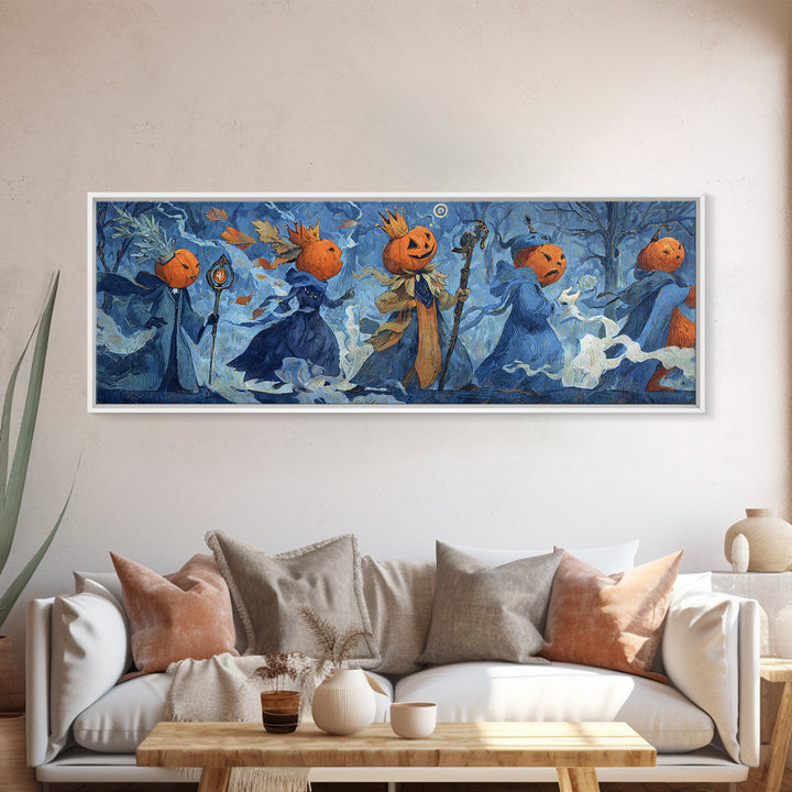 The Jack-O-Lantern Crown Jewels - Procession Scene, Dark Fantasy Wall Art, Extra Wide Wall Art, Canvas Print, Halloween Home Decor