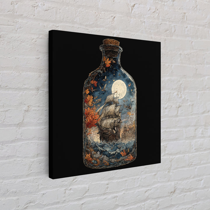 The Ghost Ship In A Bottle - Icon Portrait, Macabre Halloween Art, Square Wall Art, Framed Canvas Print, Halloween Home Decor