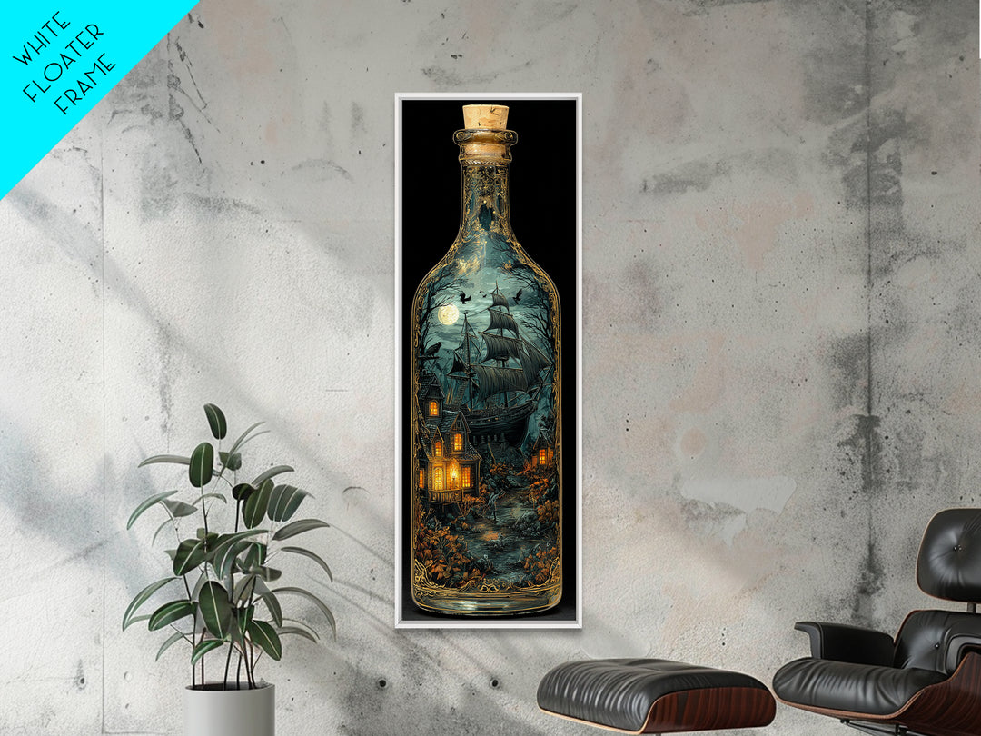 The Ghost Ship In A Bottle - Icon Portrait, Gothic Home Decor, Tall Narrow Wall Art, Canvas Print, Halloween Home Decor, Gothic Wall Art