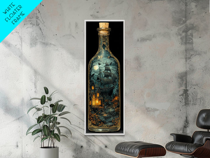 The Ghost Ship In A Bottle - Icon Portrait, Gothic Home Decor, Tall Narrow Wall Art, Canvas Print, Halloween Home Decor, Gothic Wall Art