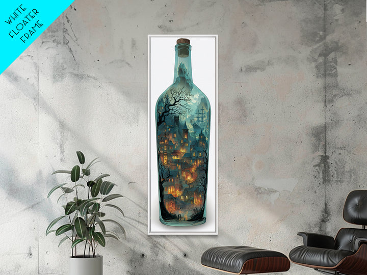 The Ghost Ship In A Bottle - Environmental Panorama, Spooky Wall Decor, Tall Narrow Wall Art, Framed Canvas Print, Halloween Home Decor