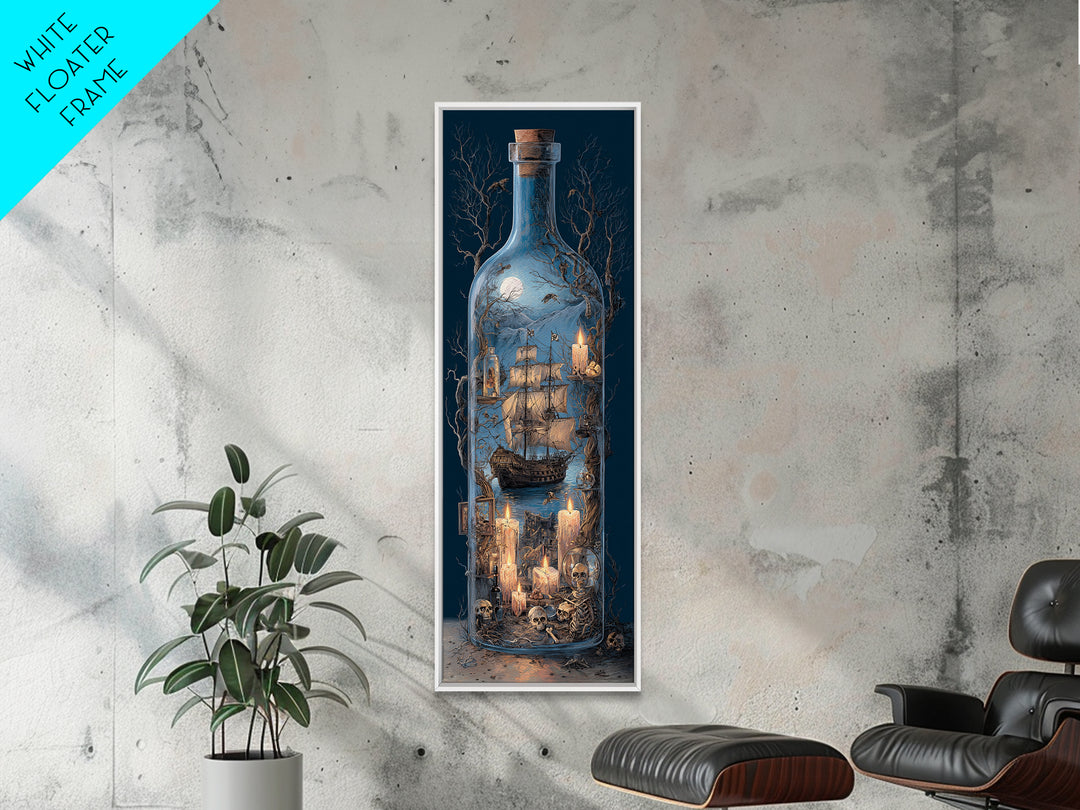 The Ghost Ship In A Bottle - Occult Still Life, Occult Wall Decor, Tall Narrow Wall Art, Canvas Print, Halloween Home Decor, Gothic Wall Art