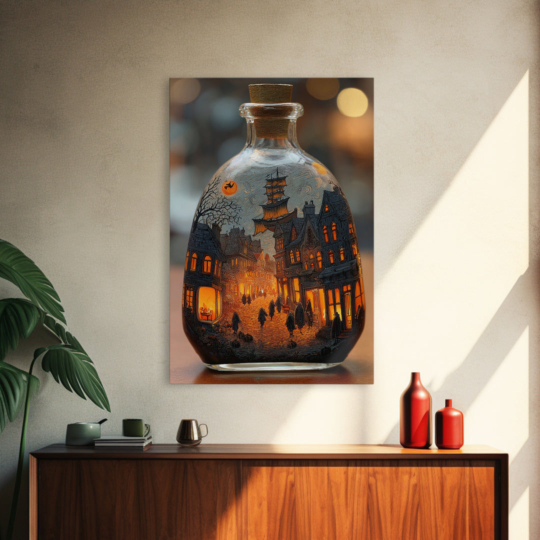 The Ghost Ship In A Bottle - Procession Scene, Gothic Home Decor, Vertical Wall Art, Canvas Print, Halloween Home Decor, Gothic Wall Art