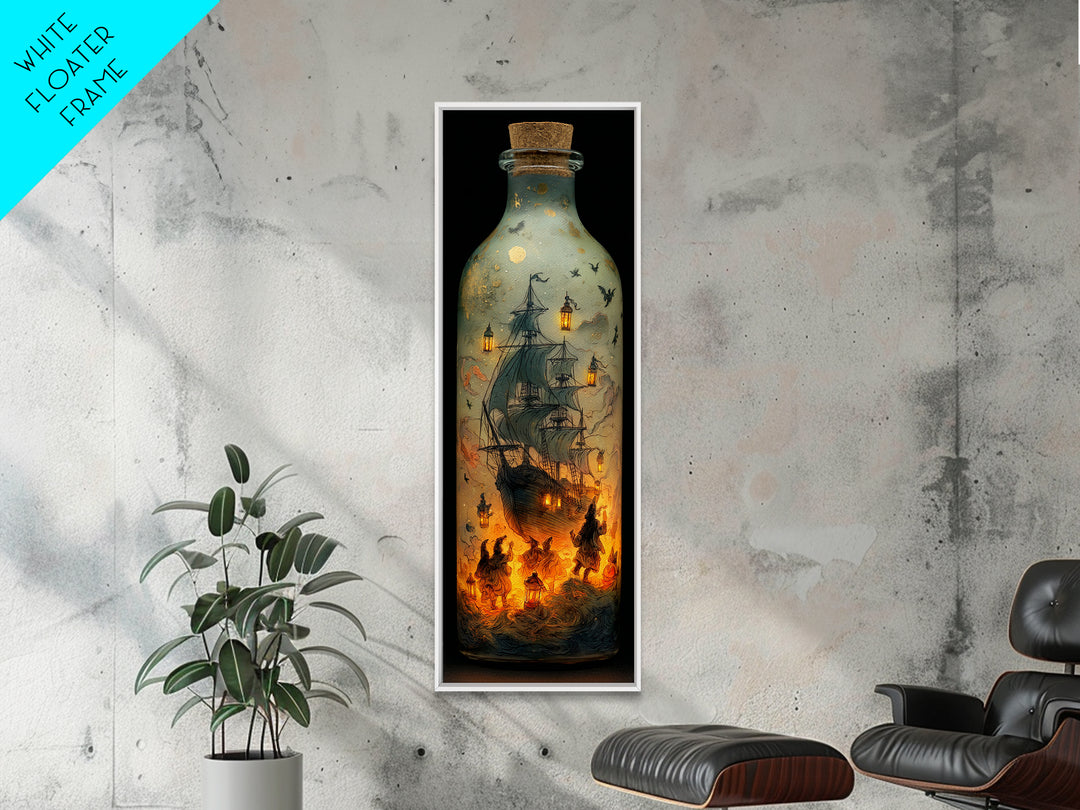 The Ghost Ship In A Bottle - Procession Scene, Gothic Home Decor, Tall Narrow Wall Art, Canvas Print, Halloween Home Decor, Gothic Wall Art