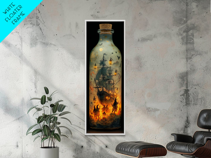 The Ghost Ship In A Bottle - Procession Scene, Gothic Home Decor, Tall Narrow Wall Art, Canvas Print, Halloween Home Decor, Gothic Wall Art