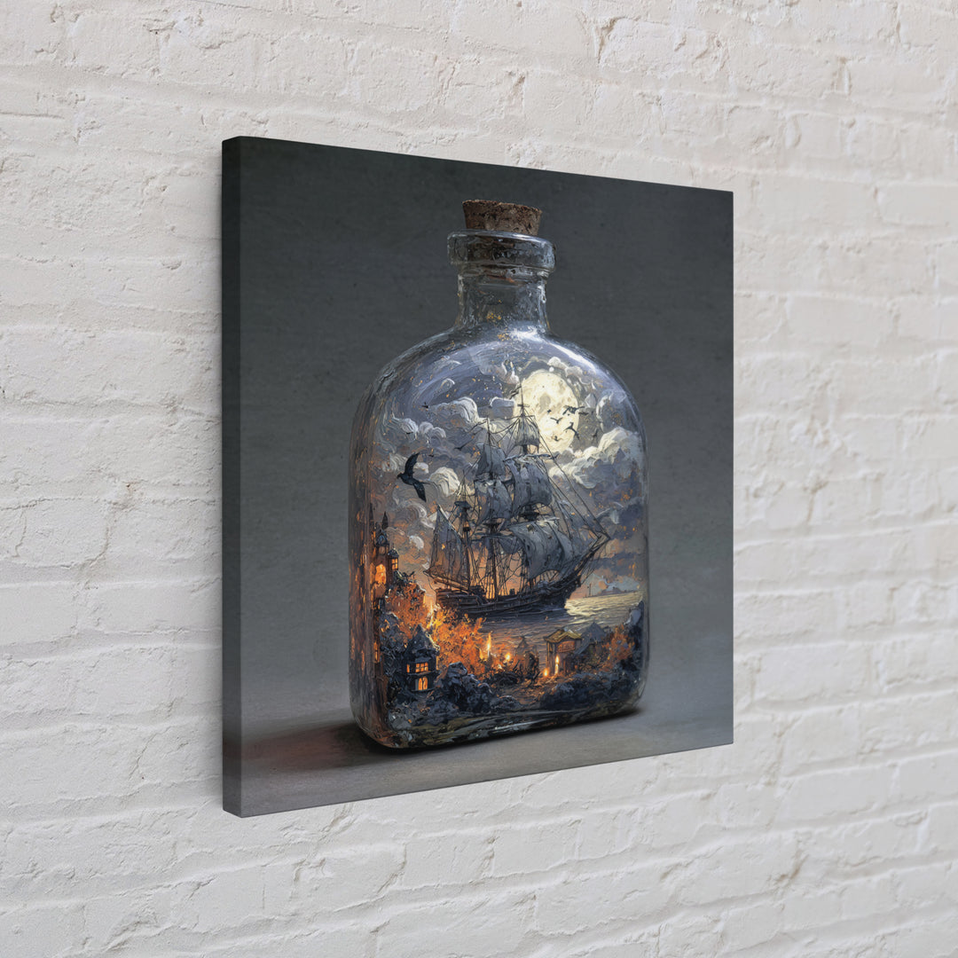 The Ghost Ship In A Bottle - Surreal Celestial Vision, Gothic Home Decor, Square Wall Art, Canvas Print, Halloween Home Decor