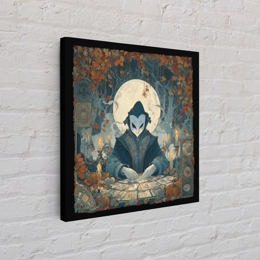 The Harvest Moon Tarot Reader - Icon Portrait, Dark Fantasy Wall Art, Square Wall Art, Canvas Print, Halloween Home Decor, Gothic Wall Art