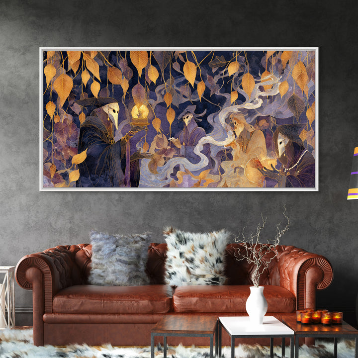 The Harvest Moon Tarot Reader - Procession Scene, Dark Fantasy Wall Art, Wide Panoramic Art, Canvas Print, Halloween Home Decor