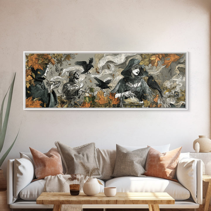 The Harvest Moon Tarot Reader - Procession Scene, Gothic Home Decor, Extra Wide Wall Art, Canvas Print, Halloween Home Decor