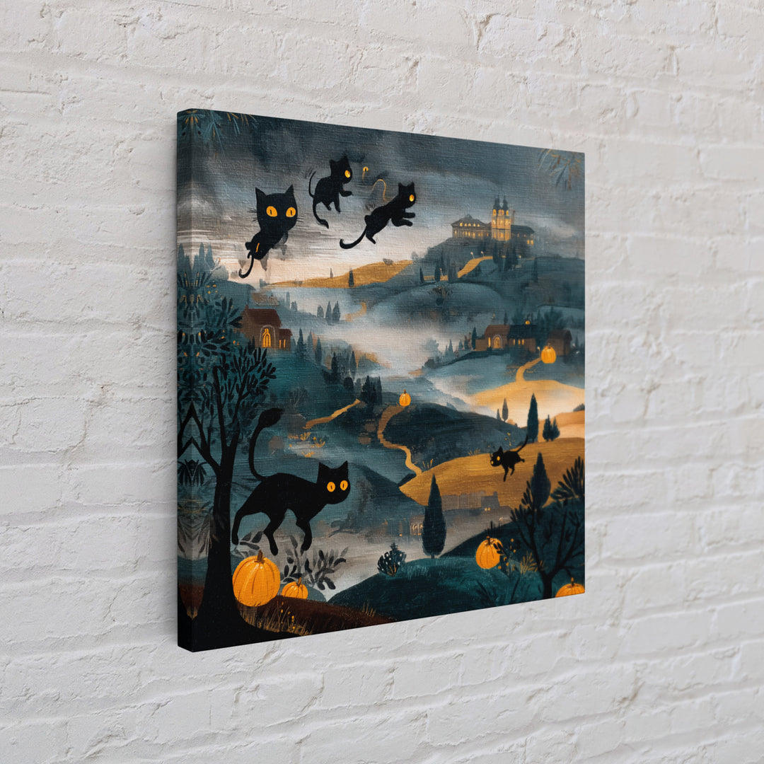 The Black Cat Constellation - Environmental Panorama, Halloween Wall Art, Square Wall Art, Framed Canvas Print, Halloween Home Decor
