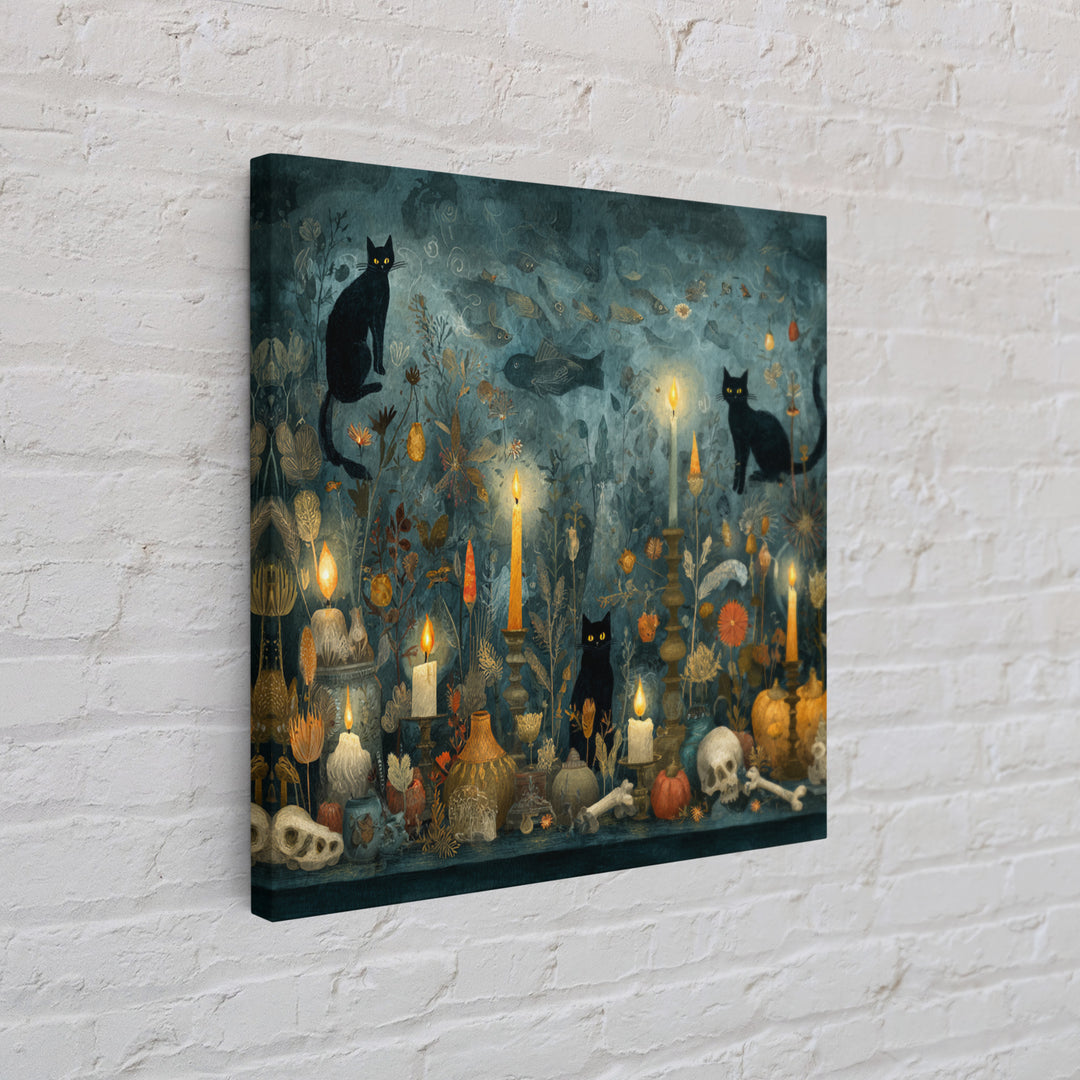 The Black Cat Constellation - Occult Still Life, Occult Wall Decor, Square Wall Art, Canvas Print, Halloween Home Decor, Gothic Wall Art