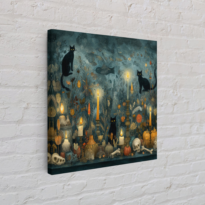 The Black Cat Constellation - Occult Still Life, Occult Wall Decor, Square Wall Art, Canvas Print, Halloween Home Decor, Gothic Wall Art