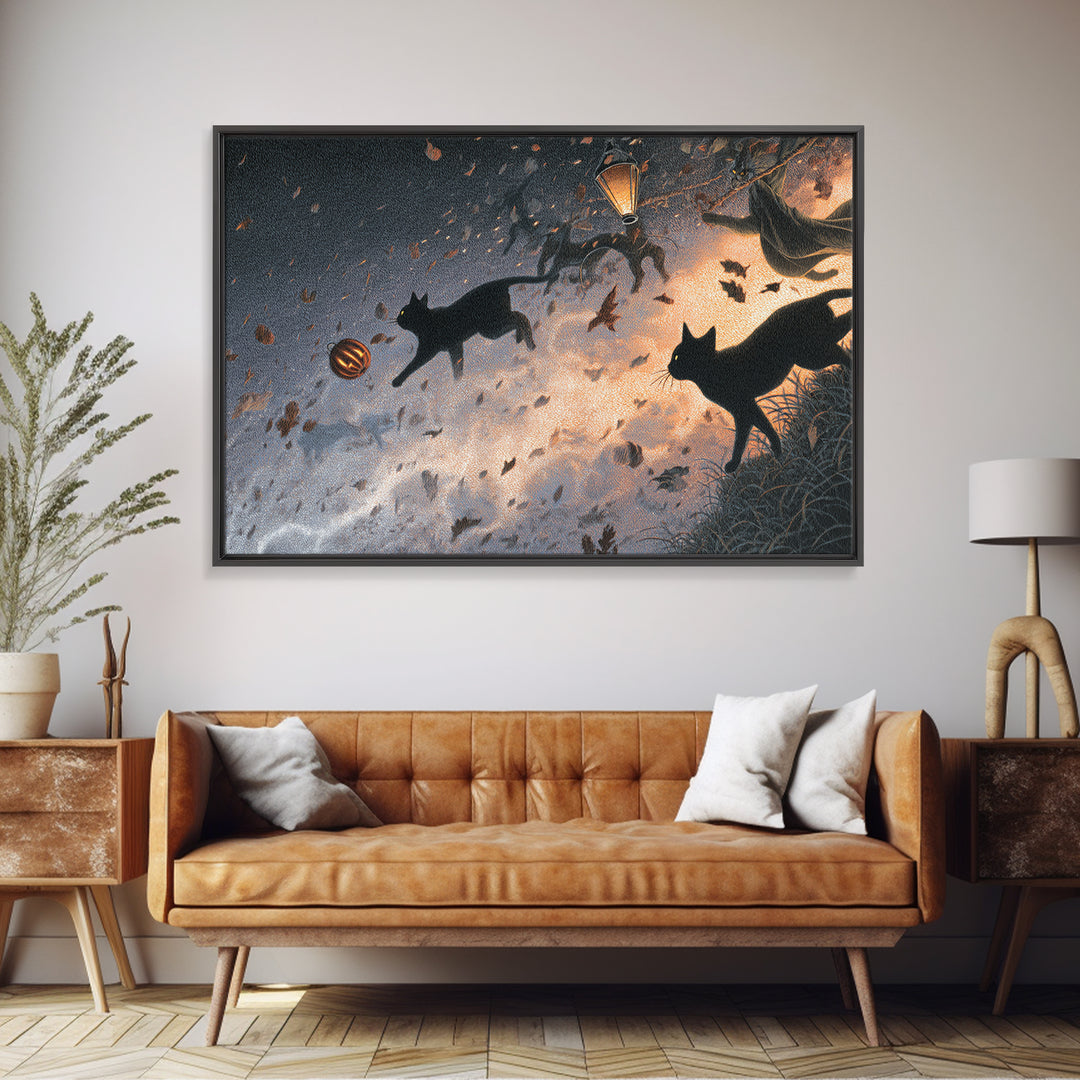The Black Cat Constellation - Procession Scene, Gothic Home Decor, Landscape Wall Art, Canvas Print, Halloween Home Decor, Gothic Wall Art