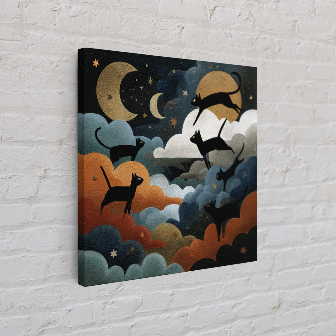 The Black Cat Constellation - Surreal Celestial Vision, Occult Wall Decor, Square Wall Art, Canvas Print, Halloween Home Decor