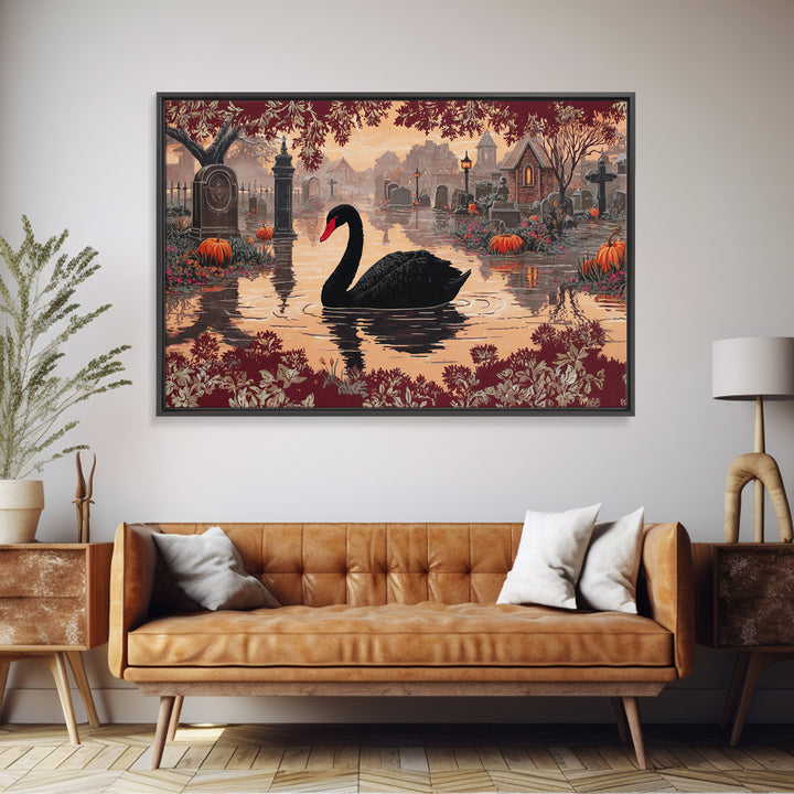 The Cemetery Swan Lake - Icon Portrait, Occult Wall Decor, Landscape Wall Art, Canvas Print, Halloween Home Decor, Gothic Wall Art
