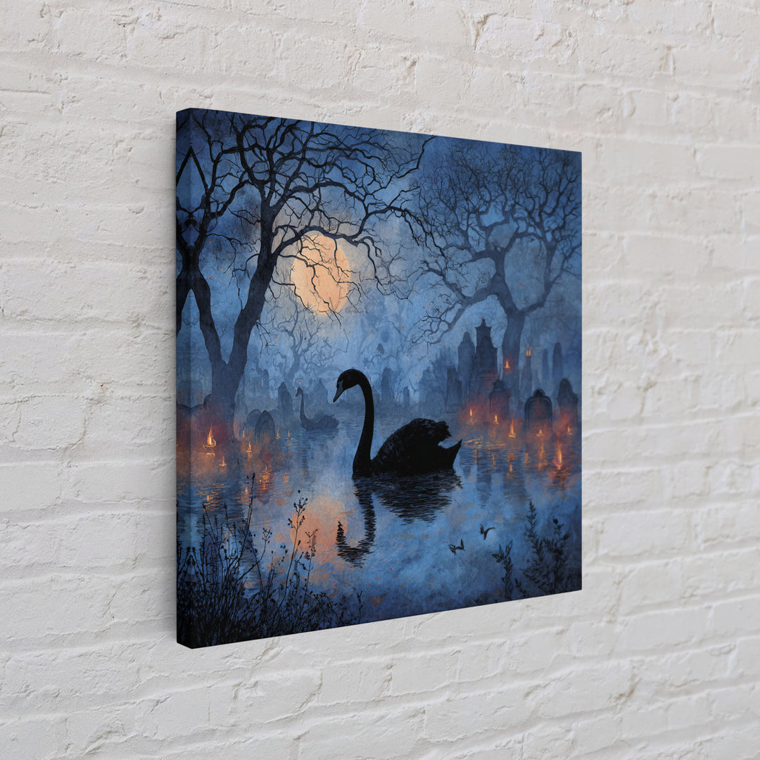The Cemetery Swan Lake - Icon Portrait, Halloween Wall Art, Square Wall Art, Framed Canvas Print, Halloween Home Decor, Gothic Wall Art