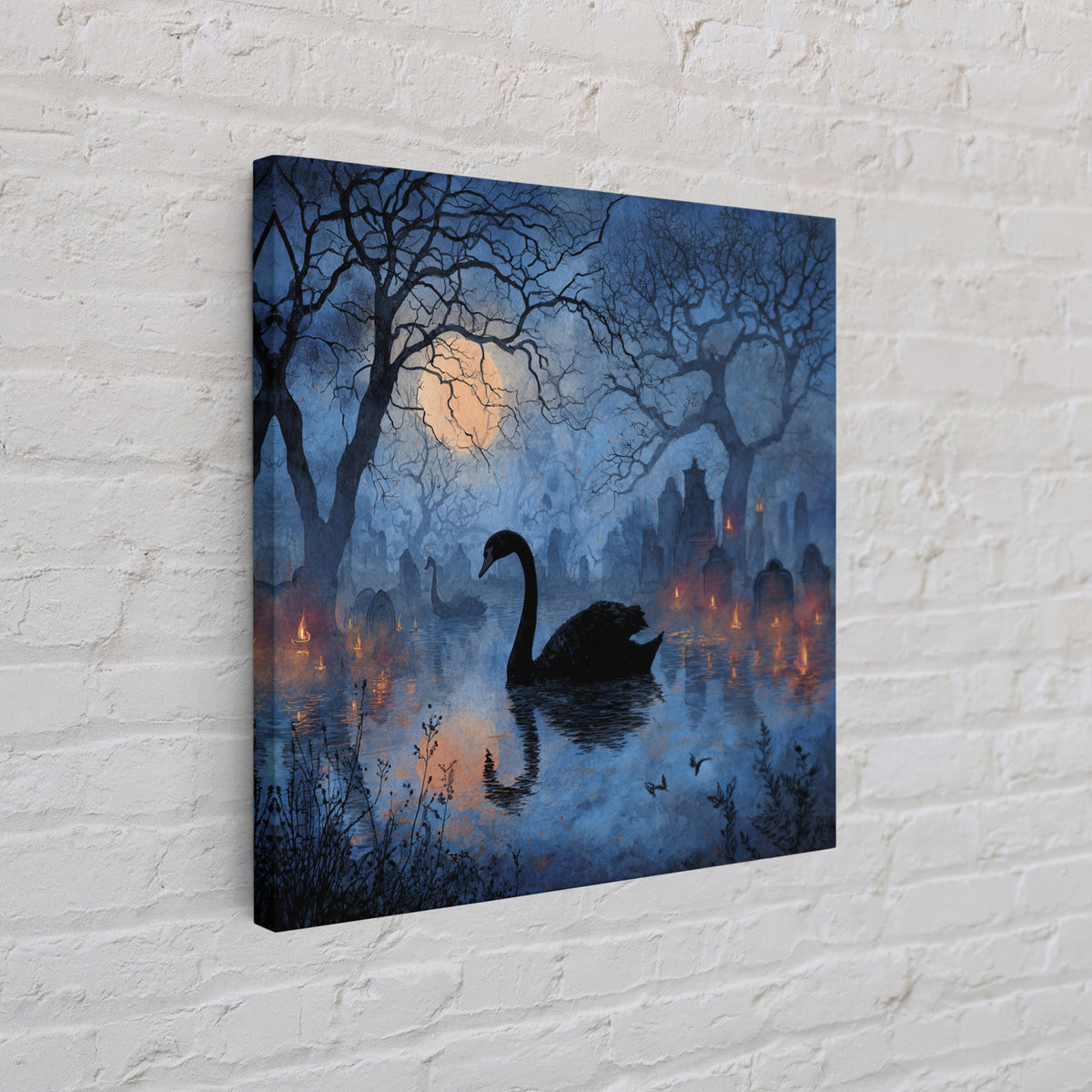 The Cemetery Swan Lake - Icon Portrait, Halloween Wall Art, Square Wall Art, Framed Canvas Print, Halloween Home Decor, Gothic Wall Art