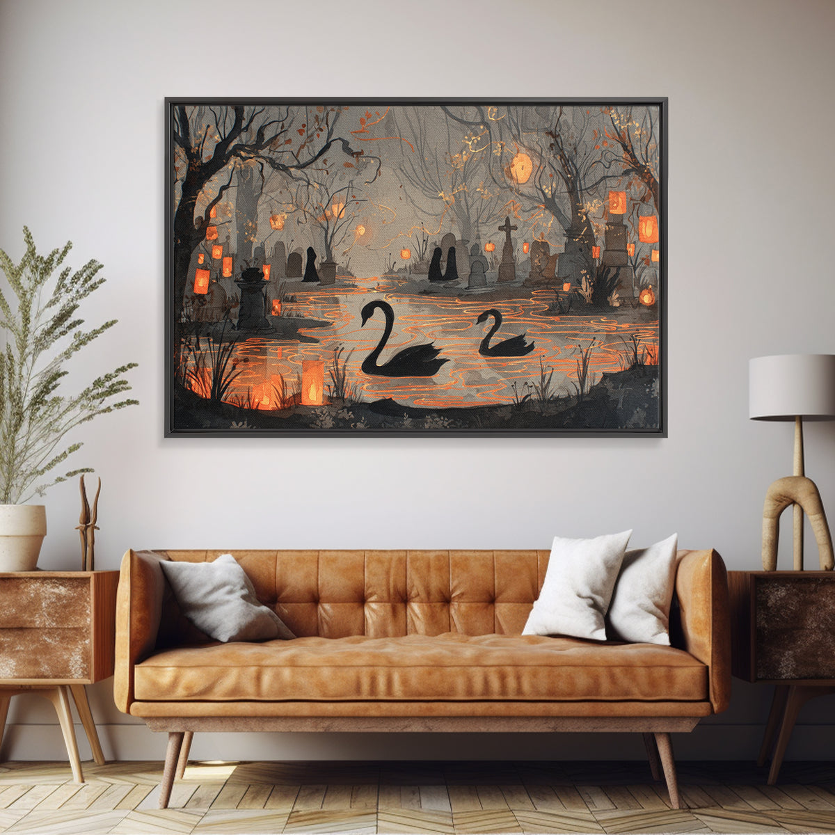 The Cemetery Swan Lake - Procession Scene, Occult Wall Decor, Landscape Wall Art, Canvas Print, Halloween Home Decor, Gothic Wall Art